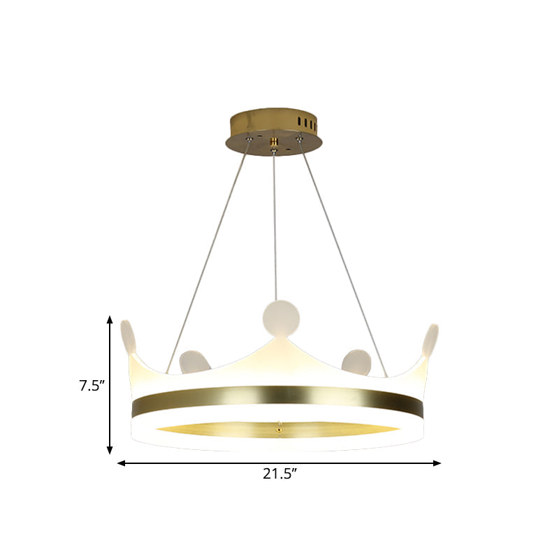 Kids Crown Hanging Lamp Metallic Girls Bedroom LED Chandelier Light in Gold, Warm/White Light Clearhalo 'Ceiling Lights' 'Chandeliers' Lighting' options 1650968