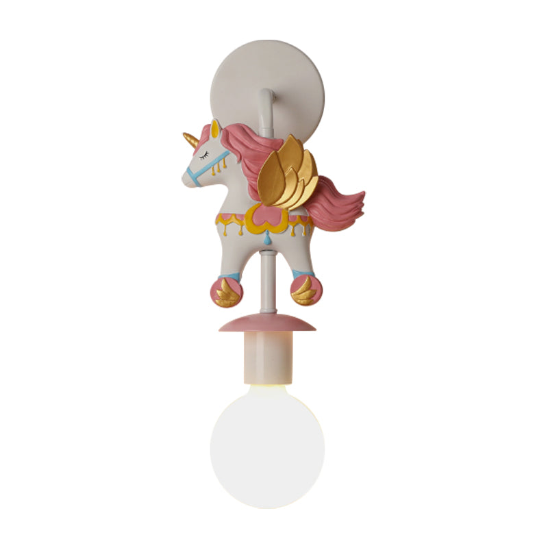 Rainbow Unicorn Wall Lighting Kids Resin 1 Bulb Pink/Blue Wall Light Fixture with Globe Glass Shade Clearhalo 'Wall Lamps & Sconces' 'Wall Lights' Lighting' 1651087