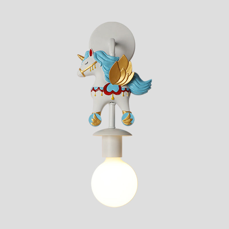 Rainbow Unicorn Wall Lighting Kids Resin 1 Bulb Pink/Blue Wall Light Fixture with Globe Glass Shade Clearhalo 'Wall Lamps & Sconces' 'Wall Lights' Lighting' 1651091