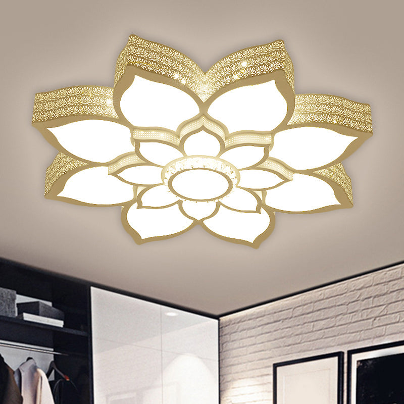 White LED Lotus Ceiling Fixture Contemporary Metallic Flush Mount Light, 21.5