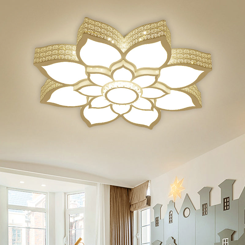 White LED Lotus Ceiling Fixture Contemporary Metallic Flush Mount Light, 21.5