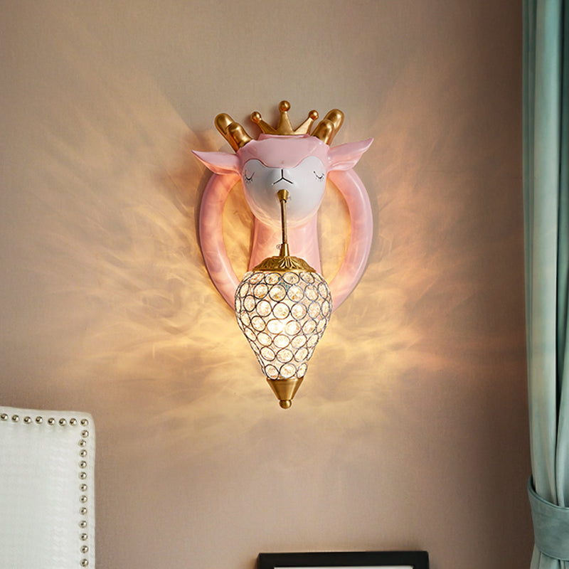 Teardrop Bedroom Wall Mounted Light Metal 1 Bulb Kids Wall Sconce Lighting with Deer Backplate in Pink/Blue Clearhalo 'Wall Lamps & Sconces' 'Wall Lights' Lighting' 1651641