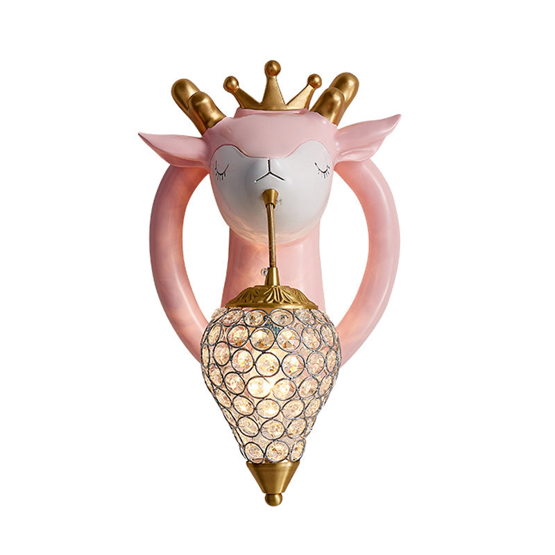 Teardrop Bedroom Wall Mounted Light Metal 1 Bulb Kids Wall Sconce Lighting with Deer Backplate in Pink/Blue Clearhalo 'Wall Lamps & Sconces' 'Wall Lights' Lighting' 1651642