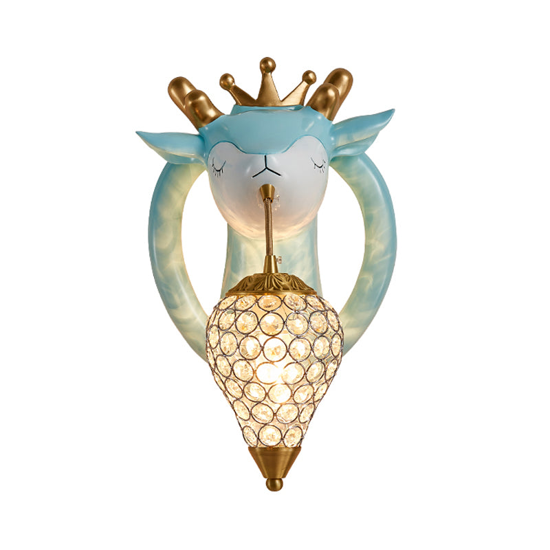 Teardrop Bedroom Wall Mounted Light Metal 1 Bulb Kids Wall Sconce Lighting with Deer Backplate in Pink/Blue Clearhalo 'Wall Lamps & Sconces' 'Wall Lights' Lighting' 1651647