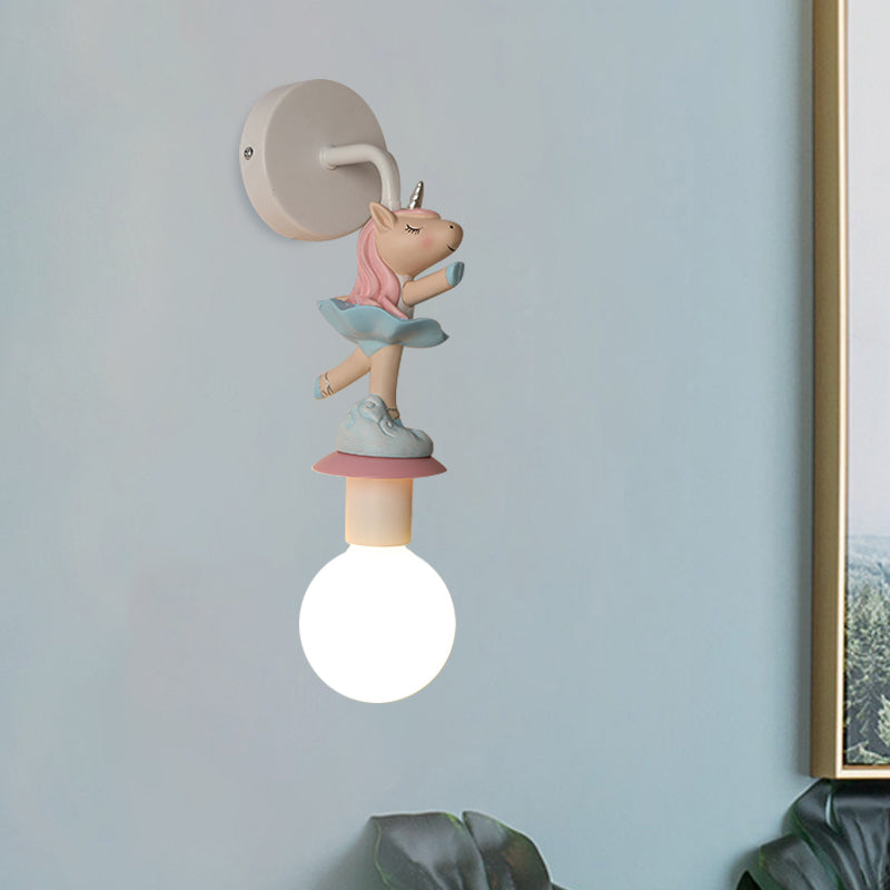 White Ball Wall Sconce Light Cartoon 1 Head Milk Glass Wall Lighting with Elephant/Deer/Unicorn Deco Clearhalo 'Wall Lamps & Sconces' 'Wall Lights' Lighting' 1651670