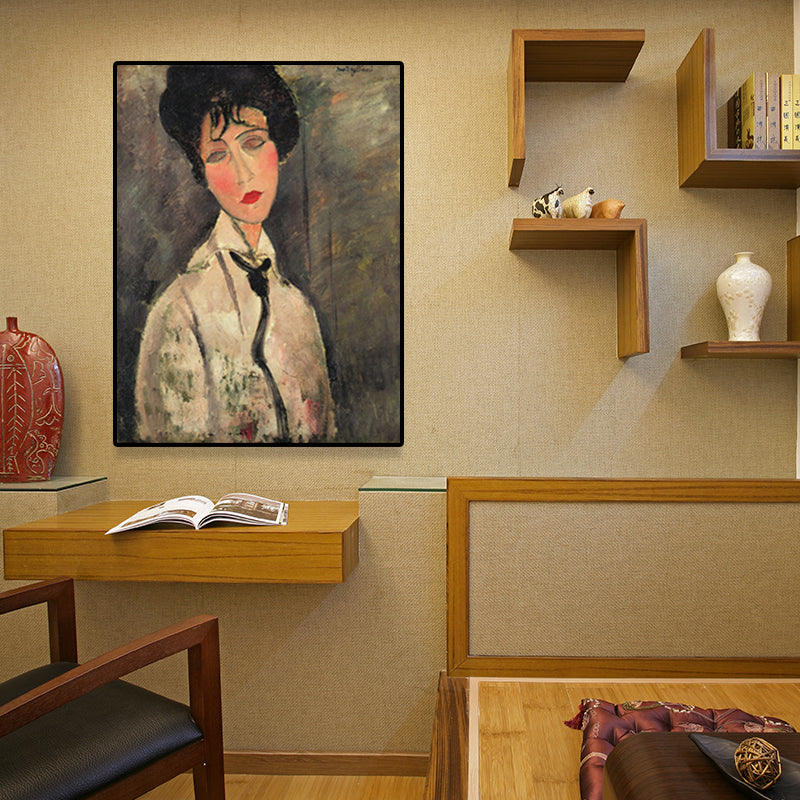 Textured Modigliani Woman Portrait Art Print Canvas Vintage Painting for Girls Room Clearhalo 'Arts' 'Canvas Art' 1653300