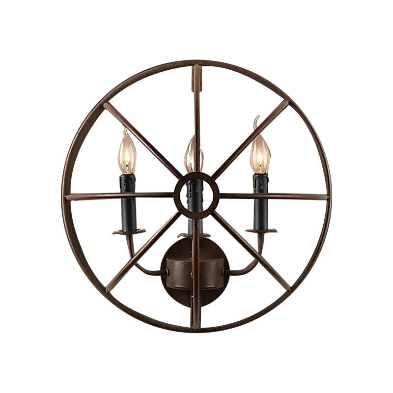 Semi Circle Metallic Sconce Lamp with Wire Frame Rustic 3 Lights Restaurant Wall Sconce Lighting in Rust/Black Clearhalo 'Art deco wall lights' 'Cast Iron' 'Glass' 'Industrial wall lights' 'Industrial' 'Middle century wall lights' 'Modern' 'Rustic wall lights' 'Tiffany' 'Traditional wall lights' 'Wall Lamps & Sconces' 'Wall Lights' Lighting' 165419