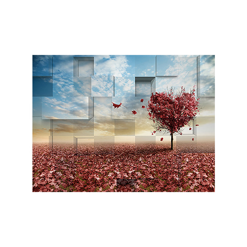 Textured Blue Canvas Print Modern Heart Shaped Tree and Fallen Leaves Wall Art Decor Clearhalo 'Art Gallery' 'Canvas Art' 'Contemporary Art Gallery' 'Modern' Arts' 1654270