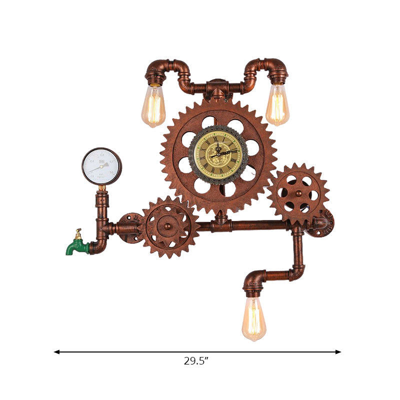 Copper Finish Gear Design Wall Lighting with Faucet Vintage Metallic 3 Lights Restaurant Sconce Lighting Clearhalo 'Art deco wall lights' 'Cast Iron' 'Glass' 'Industrial wall lights' 'Industrial' 'Middle century wall lights' 'Modern' 'Rustic wall lights' 'Tiffany' 'Traditional wall lights' 'Wall Lamps & Sconces' 'Wall Lights' Lighting' 165440