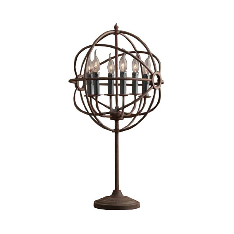 Antique Stylish Orbit Shade Table Lighting with Candle Design Multi Light Wrought Iron Table Lamp in Rust Clearhalo 'Lamps' 'Table Lamps' Lighting' 165466