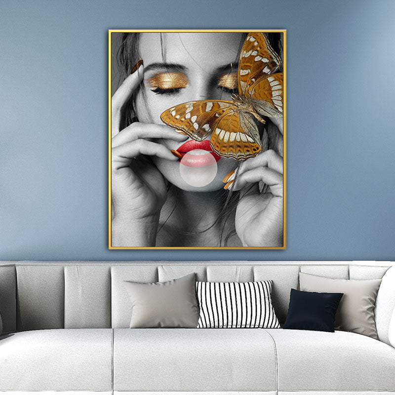 Woman Face and Butterflies Canvas Print Glam Textured House Interior Wall Art Decor Clearhalo 'Arts' 'Canvas Art' 1654873