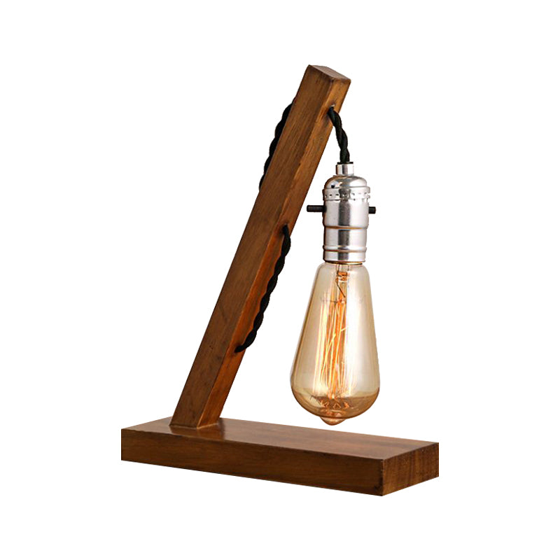 Mini Bedroom Table Light Vintage Style Wood 1 Light Brown Standing Table Lamp with Open Bulb and Plug In Cord Clearhalo 'Lamps' 'Table Lamps' Lighting' 165510