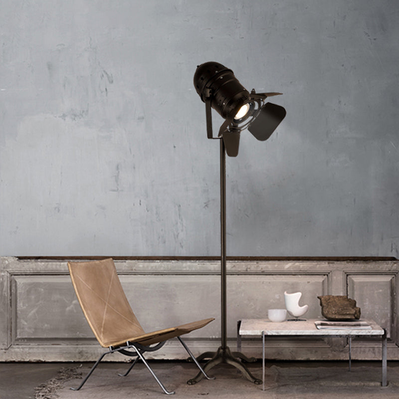 Loft Industrial Mini Spot Floor Lighting with Shade 1 Light Metallic Floor Standing Lamp in Black for Studio Clearhalo 'Floor Lamps' 'Lamps' Lighting' 165550