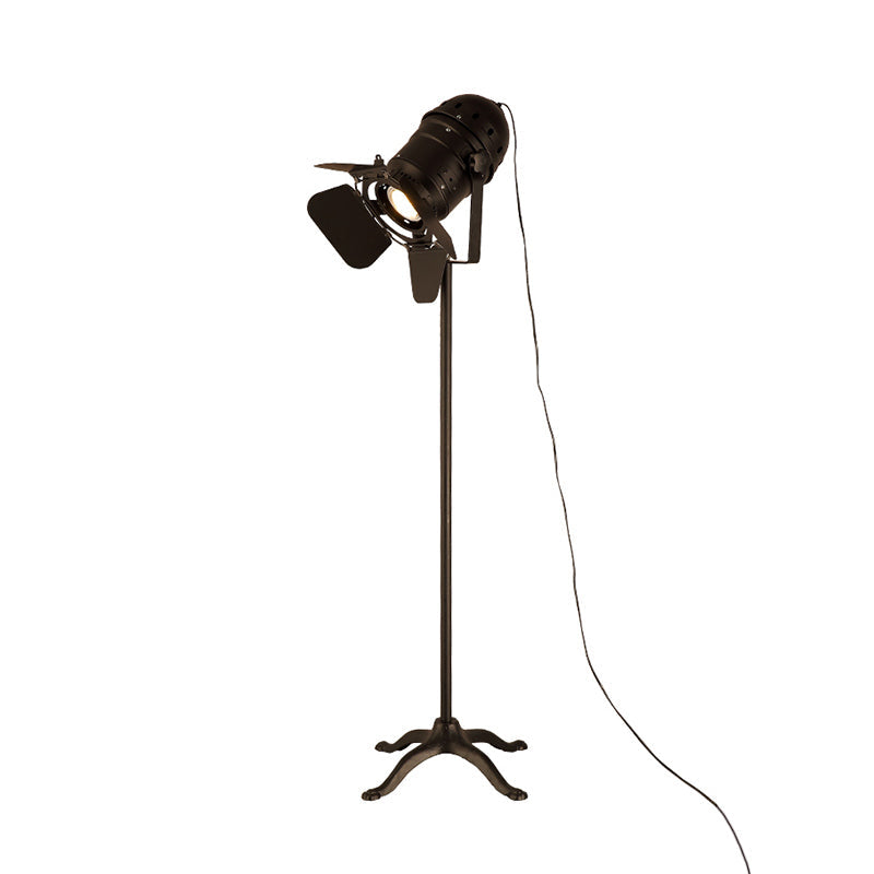 Loft Industrial Mini Spot Floor Lighting with Shade 1 Light Metallic Floor Standing Lamp in Black for Studio Clearhalo 'Floor Lamps' 'Lamps' Lighting' 165551