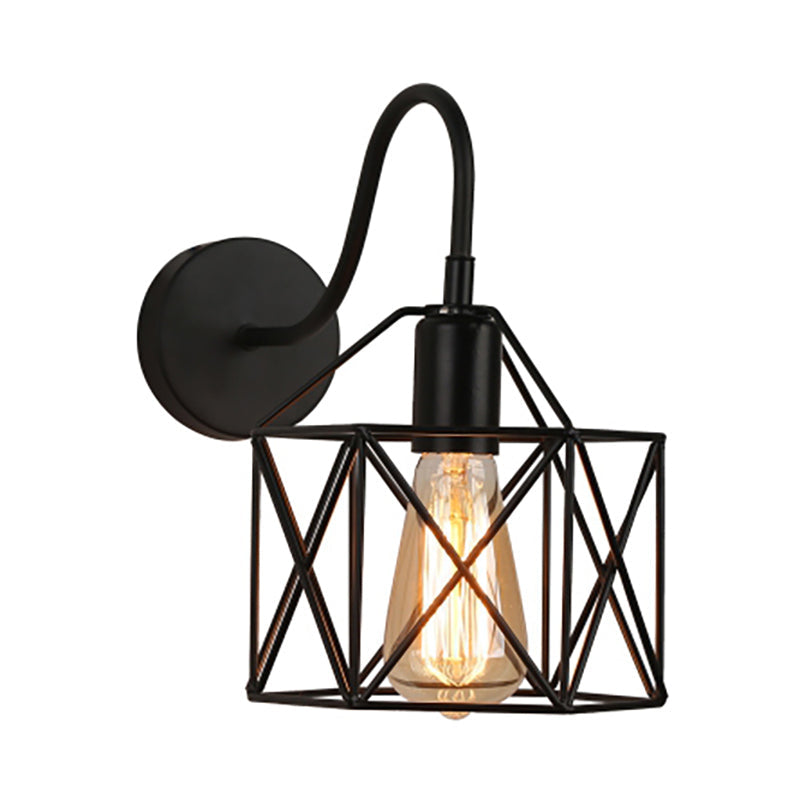 Black X-Cage Wall Lighting with Gooseneck Arm Retro Loft Metal 1 Light Bar Wall Mount Light Clearhalo 'Art deco wall lights' 'Cast Iron' 'Glass' 'Industrial wall lights' 'Industrial' 'Middle century wall lights' 'Modern' 'Rustic wall lights' 'Tiffany' 'Traditional wall lights' 'Wall Lamps & Sconces' 'Wall Lights' Lighting' 165632