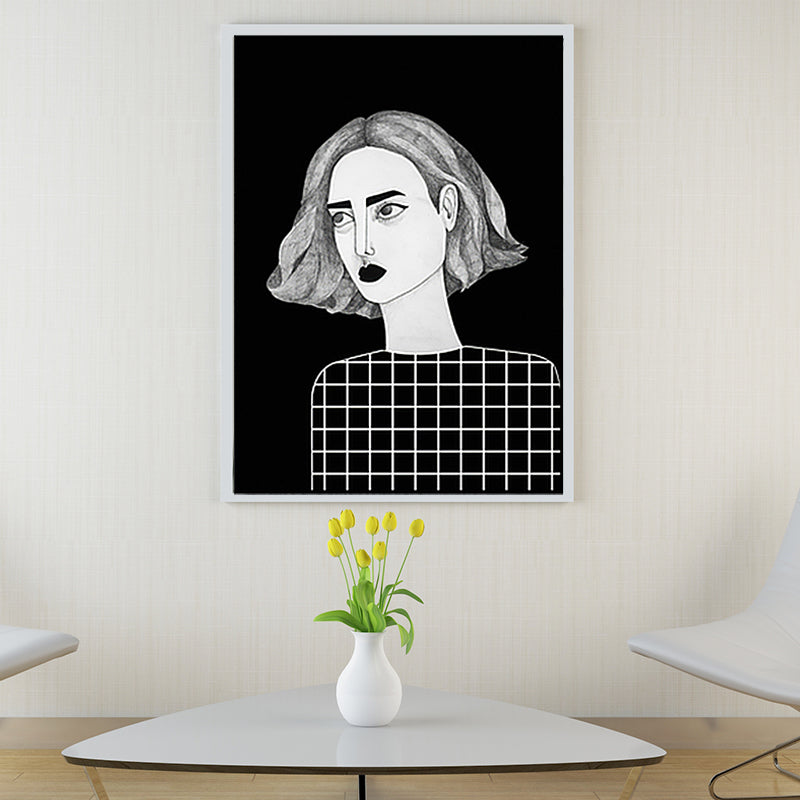 Textured Black Wall Art Decor Scandinavian Illustrations Woman Canvas Print for Living Room Clearhalo 'Arts' 'Canvas Art' 1657196