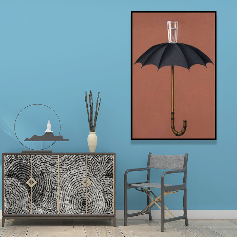 Umbrella and Cup Water Painting Nordic Textured Wrapped Canvas for Bedroom (Multiple Size Option) Clearhalo 'Arts' 'Canvas Art' 1657569