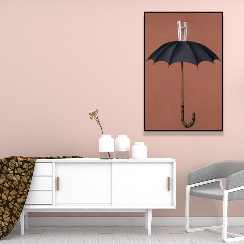 Umbrella and Cup Water Painting Nordic Textured Wrapped Canvas for Bedroom (Multiple Size Option) Clearhalo 'Arts' 'Canvas Art' 1657570