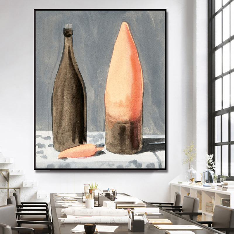 Traditional Style Wine Bottle Canvas Brown Dinner Table Oil Painting Wall Art Print Brown Clearhalo 'Art Gallery' 'Canvas Art' 'Traditional' Arts' 1659524