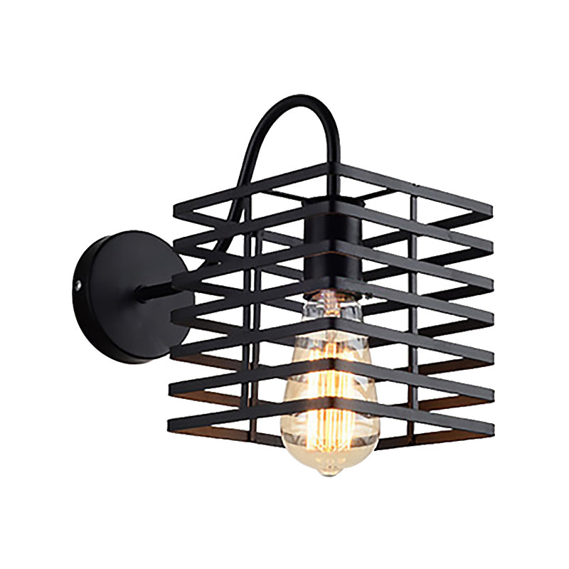 Frame Squared Metal Wall Lighting Retro Industrial 1 Bulb Living Room Sconce Lamp in Black Clearhalo 'Art deco wall lights' 'Cast Iron' 'Glass' 'Industrial wall lights' 'Industrial' 'Middle century wall lights' 'Modern' 'Rustic wall lights' 'Tiffany' 'Traditional wall lights' 'Wall Lamps & Sconces' 'Wall Lights' Lighting' 165976