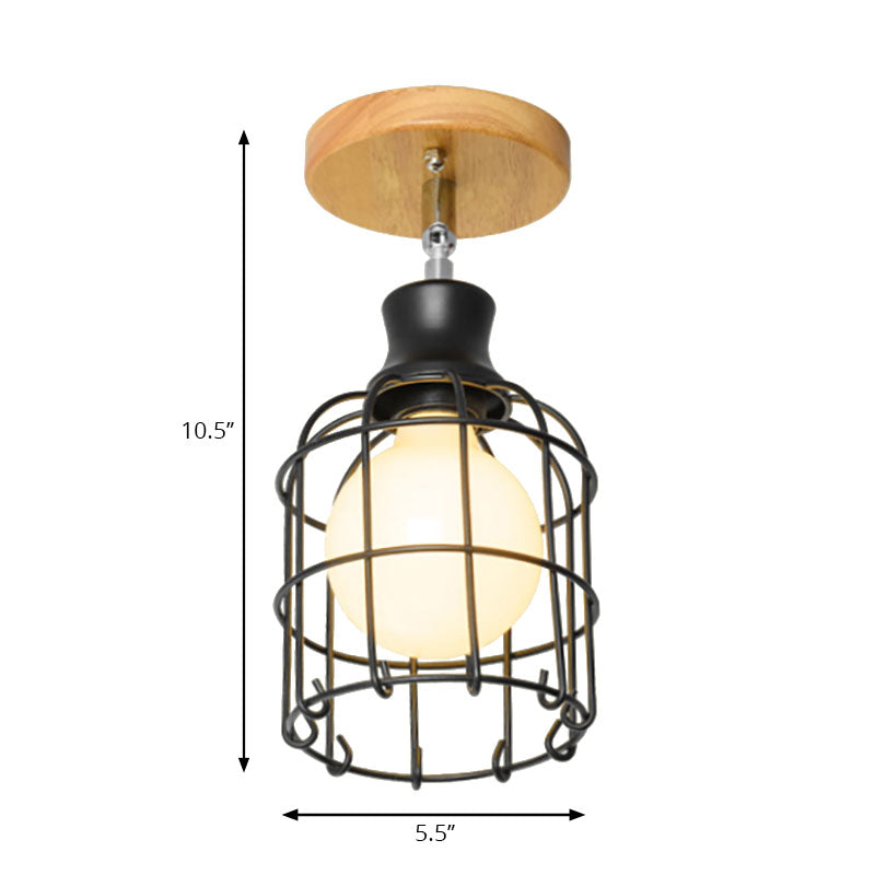 1 Bulb Wire Cage Semi-Flush Ceiling Fixture Industrial Loft Black Metallic Rotatable Ceiling Mounted Fixture, 4