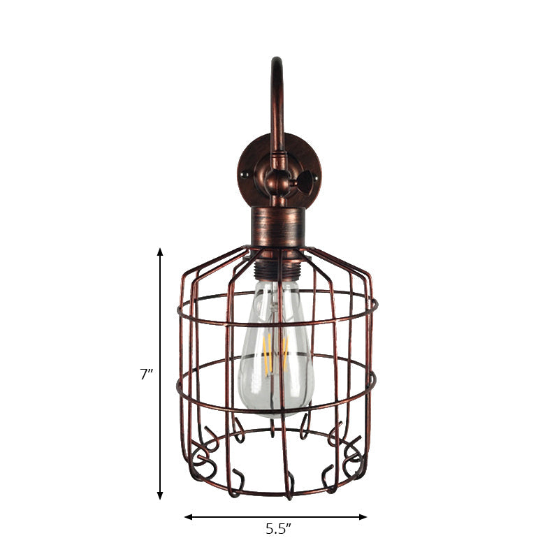 Birdcage Iron Wall Lighting Rustic Stylish 1 Light Restaurant Mini Sconce Light Fixture in Antique Brass/Weathered Copper Clearhalo 'Art deco wall lights' 'Cast Iron' 'Glass' 'Industrial wall lights' 'Industrial' 'Middle century wall lights' 'Modern' 'Rustic wall lights' 'Tiffany' 'Traditional wall lights' 'Wall Lamps & Sconces' 'Wall Lights' Lighting' 166236