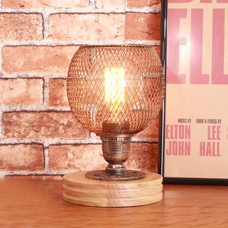 Vintage Style Mesh Screen Table Lighting with Dome Shade 1 Light Metal Standing Light in Rust for Bedroom Clearhalo 'Lamps' 'Table Lamps' Lighting' 166381