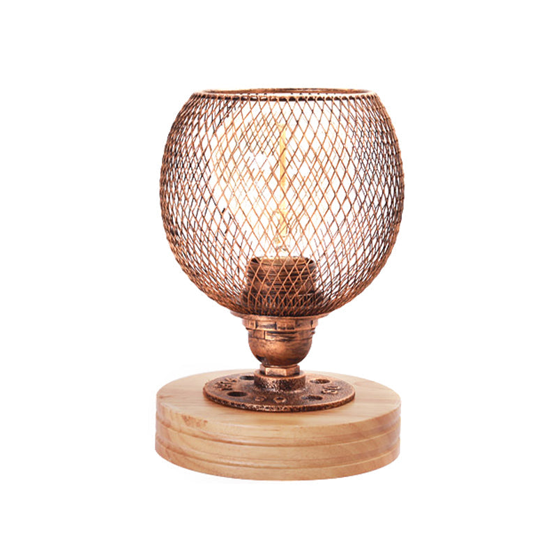 Vintage Style Mesh Screen Table Lighting with Dome Shade 1 Light Metal Standing Light in Rust for Bedroom Clearhalo 'Lamps' 'Table Lamps' Lighting' 166382