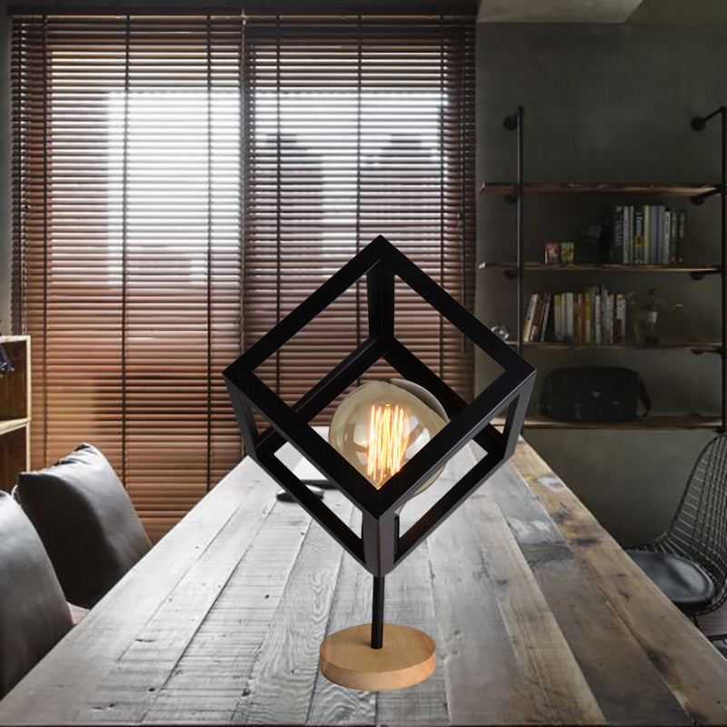 1 Light Table Lamp Industrial Style Frame Squared Metallic Table Light in Black/White for Living Room Clearhalo 'Lamps' 'Table Lamps' Lighting' 166498