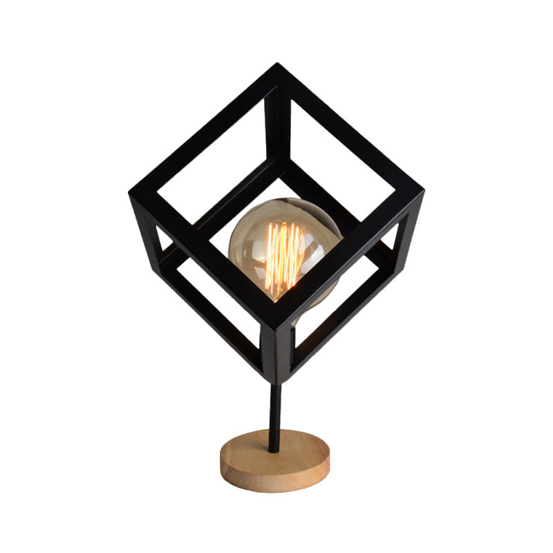 1 Light Table Lamp Industrial Style Frame Squared Metallic Table Light in Black/White for Living Room Clearhalo 'Lamps' 'Table Lamps' Lighting' 166499