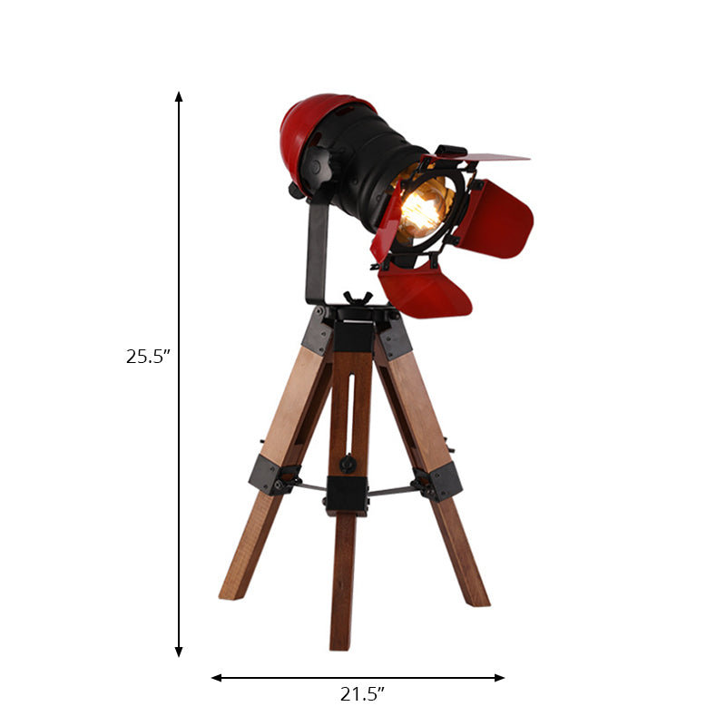 Red 1 Light Desk Light Industrial Style Metal and Wood Tripod Desk Lamp for Restaurant Clearhalo 'Lamps' 'Table Lamps' Lighting' 166603