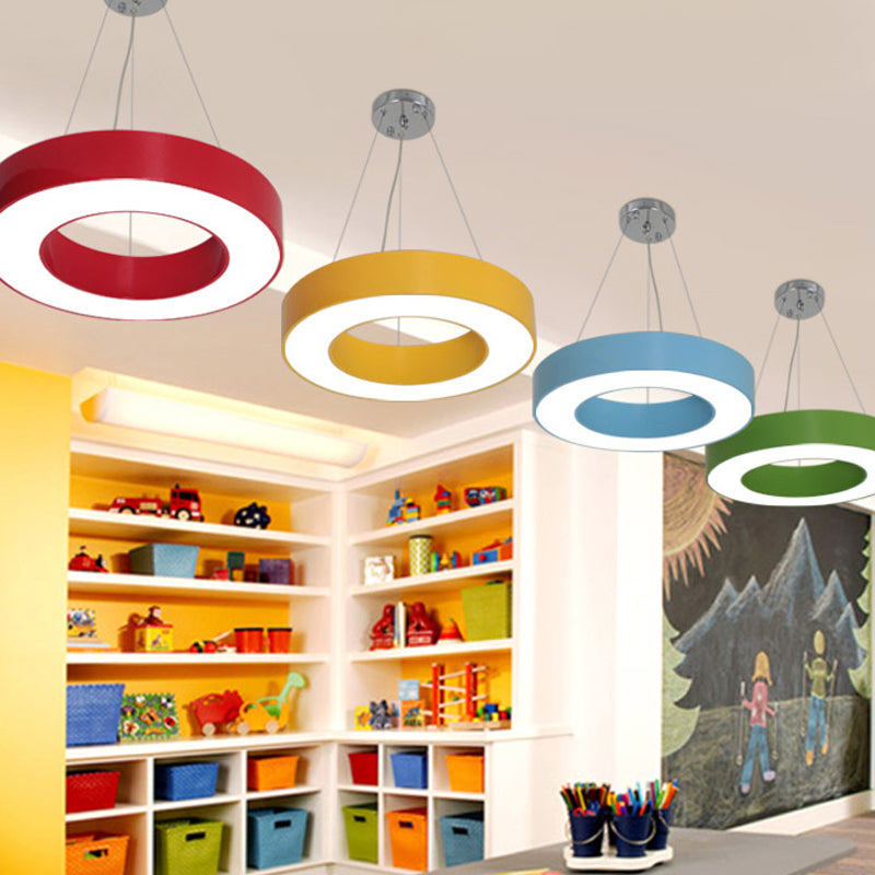 Modern Bedroom Pendant Light, Acrylic O Shape Hanging Fixture for Kids with 31.5