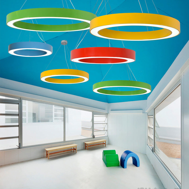 Modern Bedroom Pendant Light, Acrylic O Shape Hanging Fixture for Kids with 31.5