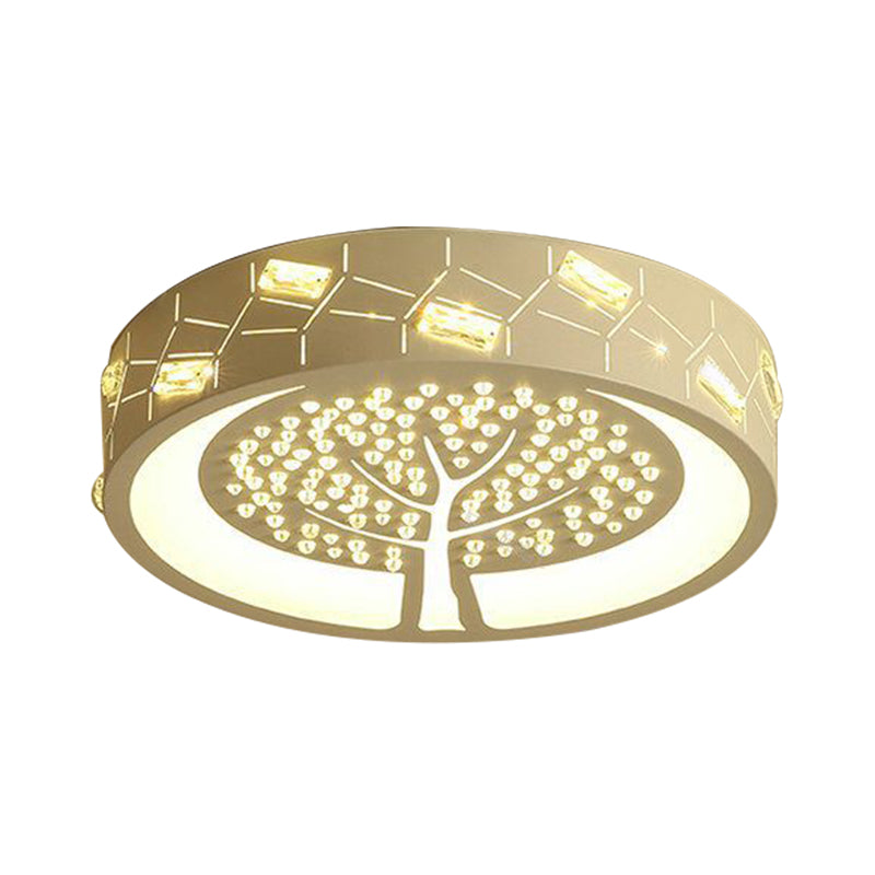 Tree Pattern Round Flush Mount Light Contemporary Metal LED Living Room Ceiling Lighting with Crystal Bead in White/Warm Light Clearhalo 'Ceiling Lights' 'Close To Ceiling Lights' 'Close to ceiling' 'Flush mount' Lighting' 166956