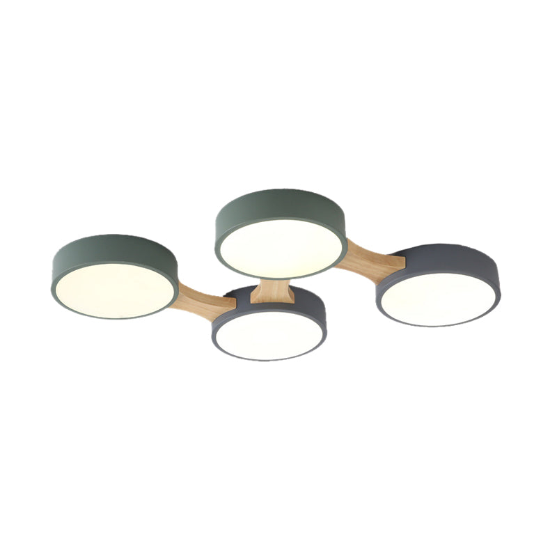 Wood and Metal Round Flush Ceiling Light Nordic 3/4/5 Lights Grey Ceiling Flush for Bedroom in Warm/White Clearhalo 'Ceiling Lights' 'Close To Ceiling Lights' 'Close to ceiling' 'Flush mount' Lighting' 167603