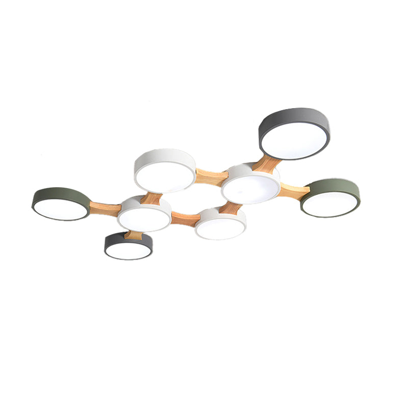 Wood and Metal Round Flush Ceiling Light Nordic 3/4/5 Lights Grey Ceiling Flush for Bedroom in Warm/White Clearhalo 'Ceiling Lights' 'Close To Ceiling Lights' 'Close to ceiling' 'Flush mount' Lighting' 167611