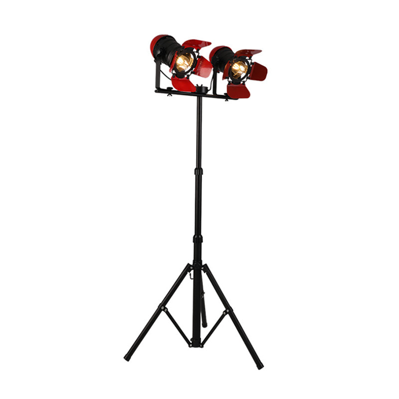 2 Light Floor Lamp Retro Industrial Tripod Design Metallic Standing Floor Light in Red for Studio Clearhalo 'Floor Lamps' 'Lamps' Lighting' 167828