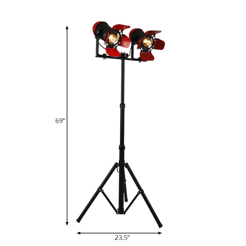 2 Light Floor Lamp Retro Industrial Tripod Design Metallic Standing Floor Light in Red for Studio Clearhalo 'Floor Lamps' 'Lamps' Lighting' 167829