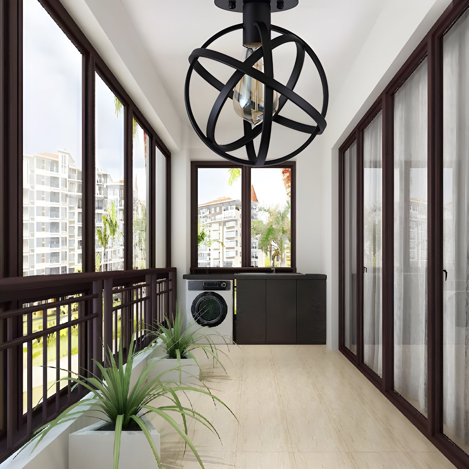 Retro Stylish Orb Cage Ceiling Fixture 1 Bulb Metallic Semi Flush Pendant Light in Black for Balcony Black Clearhalo 'Ceiling Lights' 'Close To Ceiling Lights' 'Close to ceiling' 'Semi-flushmount' Lighting' 168126