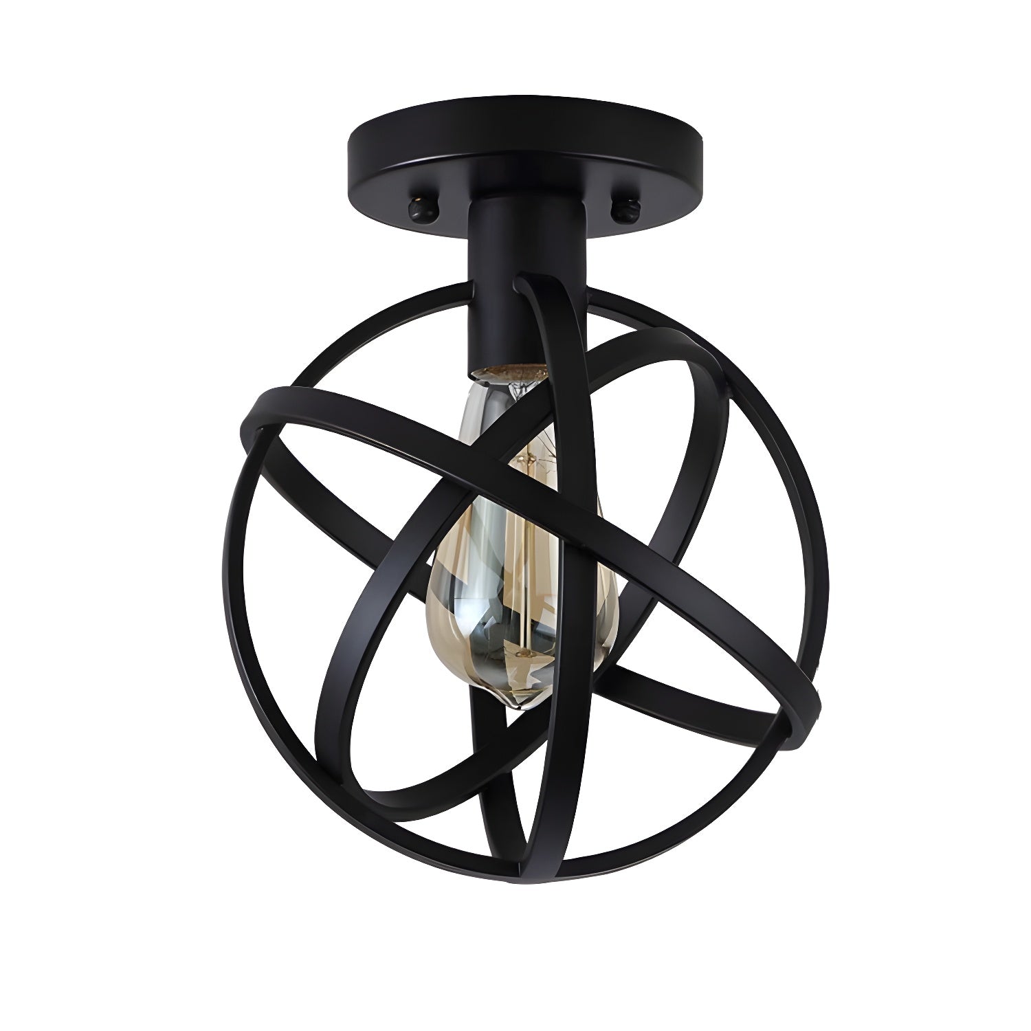 Retro Stylish Orb Cage Ceiling Fixture 1 Bulb Metallic Semi Flush Pendant Light in Black for Balcony Clearhalo 'Ceiling Lights' 'Close To Ceiling Lights' 'Close to ceiling' 'Semi-flushmount' Lighting' 168128