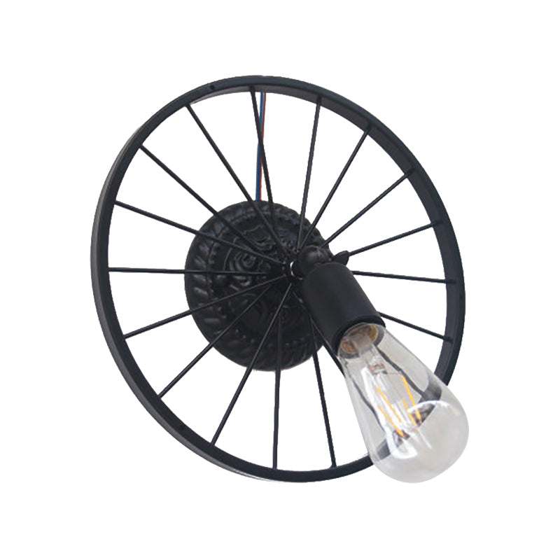 Black/Bronze Wheel Design Wall Sconce Lamp with Open Bulb Farmhouse Style Metal 1 Light Restaurant Sconce Light Clearhalo 'Art deco wall lights' 'Cast Iron' 'Glass' 'Industrial wall lights' 'Industrial' 'Middle century wall lights' 'Modern' 'Rustic wall lights' 'Tiffany' 'Traditional wall lights' 'Wall Lamps & Sconces' 'Wall Lights' Lighting' 168295