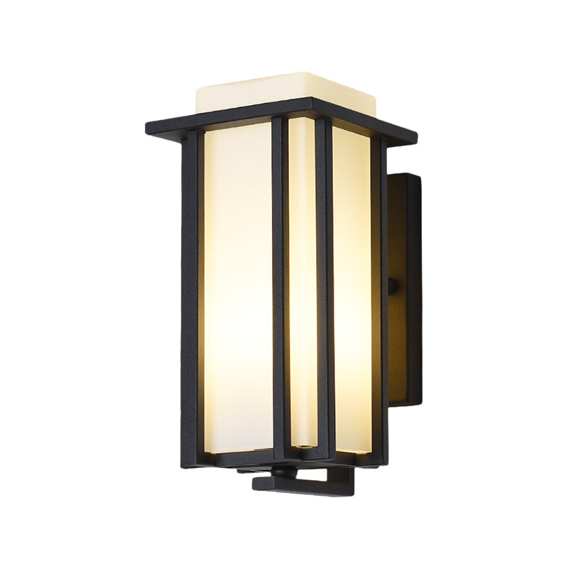 1-Light Rectangle Wall Lighting Warehouse Black Opaline Glass Flush Mount Wall Sconce with Metal Frame, 6