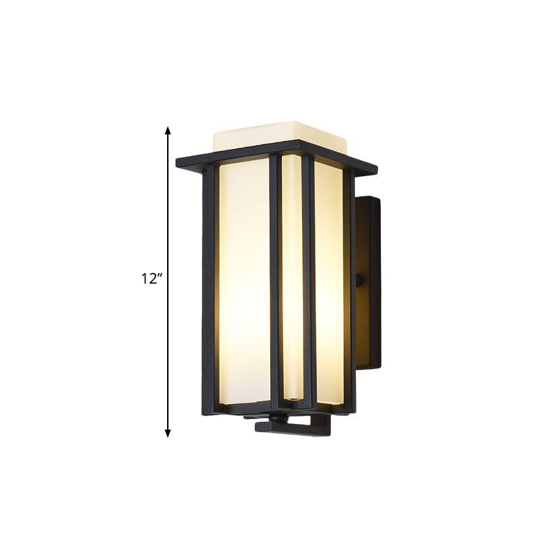 1-Light Rectangle Wall Lighting Warehouse Black Opaline Glass Flush Mount Wall Sconce with Metal Frame, 6