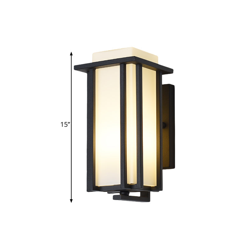 1-Light Rectangle Wall Lighting Warehouse Black Opaline Glass Flush Mount Wall Sconce with Metal Frame, 6