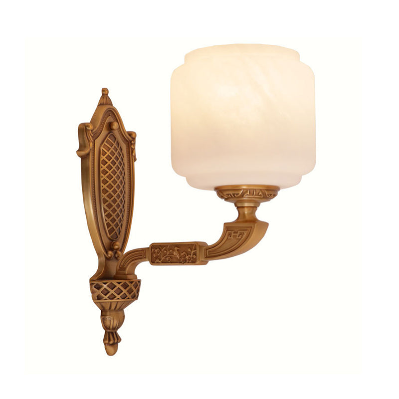 Brass 1 Bulb Wall Lighting Fixture Country Opal Glass Lantern Shaped Wall Light Sconce Clearhalo 'Wall Lamps & Sconces' 'Wall Lights' Lighting' 1687505