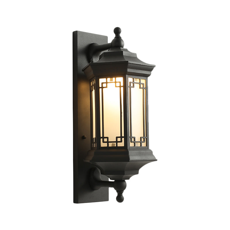 Opaline Glass Black Wall Lighting Ideas Lantern Single Head Classic Flush Wall Sconce Clearhalo 'Art deco wall lights' 'Cast Iron' 'Glass' 'Industrial wall lights' 'Industrial' 'Middle century wall lights' 'Modern' 'Rustic wall lights' 'Tiffany' 'Traditional wall lights' 'Wall Lamps & Sconces' 'Wall Lights' Lighting' 1687630