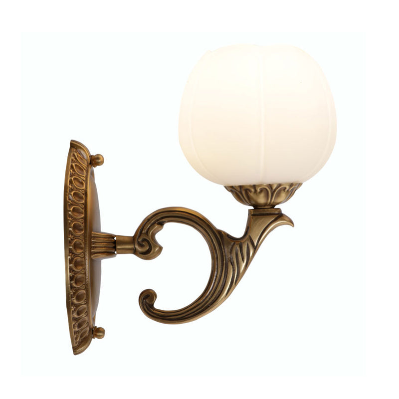 1 Head White Glass Wall Mounted Light Country Brass Blossom Tearoom Surface Wall Sconce Clearhalo 'Wall Lamps & Sconces' 'Wall Lights' Lighting' 1687652