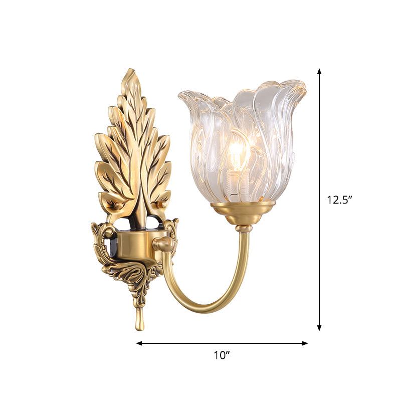 Bloom Living Room Wall Mount Light Classic Clear Fluted Glass 1/2 Heads Gold Wall Sconce Lighting Clearhalo 'Wall Lamps & Sconces' 'Wall Lights' Lighting' 1687907