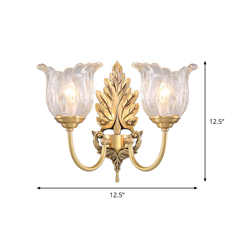 Bloom Living Room Wall Mount Light Classic Clear Fluted Glass 1/2 Heads Gold Wall Sconce Lighting Clearhalo 'Wall Lamps & Sconces' 'Wall Lights' Lighting' 1687912