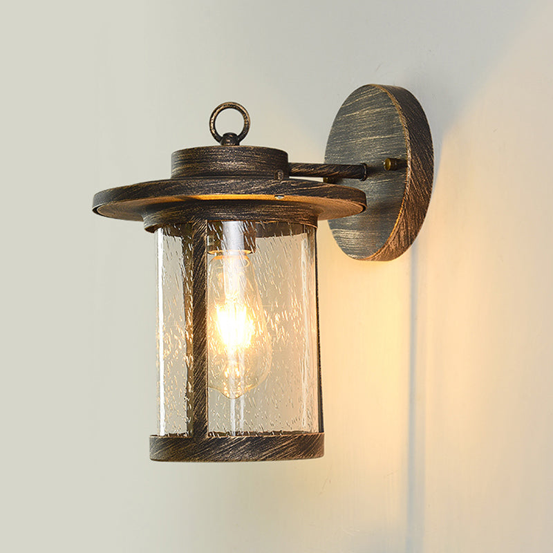 Single Light Cylinder Wall Lighting Warehouse Black/Brass Seedy Glass Wall Mounted Light Clearhalo 'Art deco wall lights' 'Cast Iron' 'Glass' 'Industrial wall lights' 'Industrial' 'Middle century wall lights' 'Modern' 'Rustic wall lights' 'Tiffany' 'Traditional wall lights' 'Wall Lamps & Sconces' 'Wall Lights' Lighting' 1687962